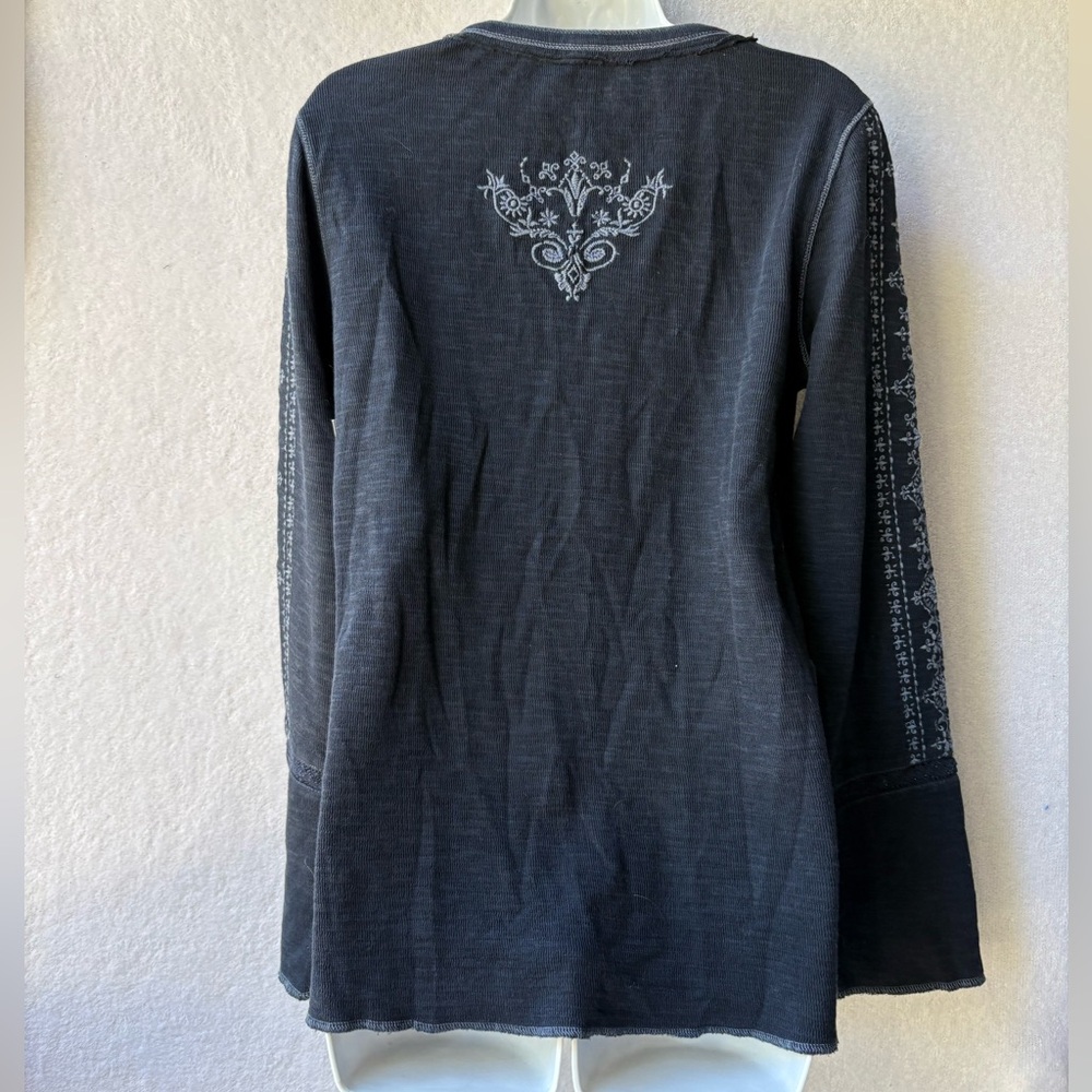 Sundance Embroidery Henley Waffle Knit Long Sleeve Tee - Picture 2 of 7